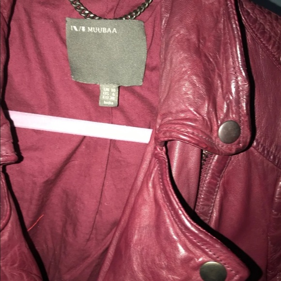 Muubaa Nido Leather Quilted Biker Jacket Deep Red - Picture 4 of 11